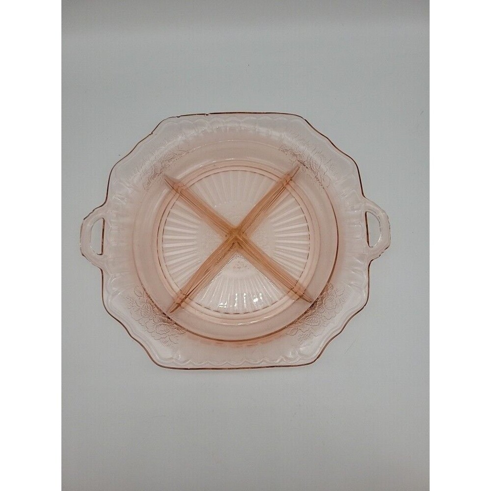 Handled Divided Dish Depression Glass Mayfield Pink Anchor-Hocking® Rose 8.5in